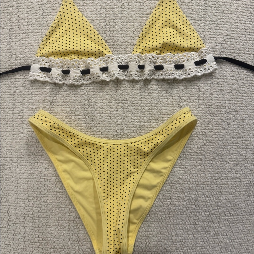 NWT Frankie’s Bikinis Yellow Polka Dot Bikini Set
